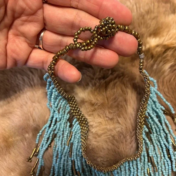 Turquoise Beaded Fringe Choker Necklace - Picture 4 of 4